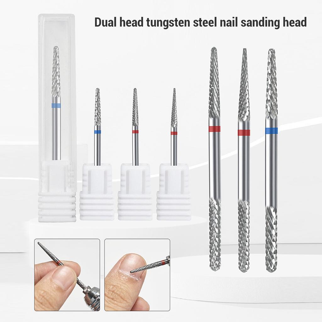 3pcs Nail Tungsten Steel Drill Bits Set Manicure Grinding Heads 2 In 1 Dual Head Nail Drill Bits for Home Nail Salon