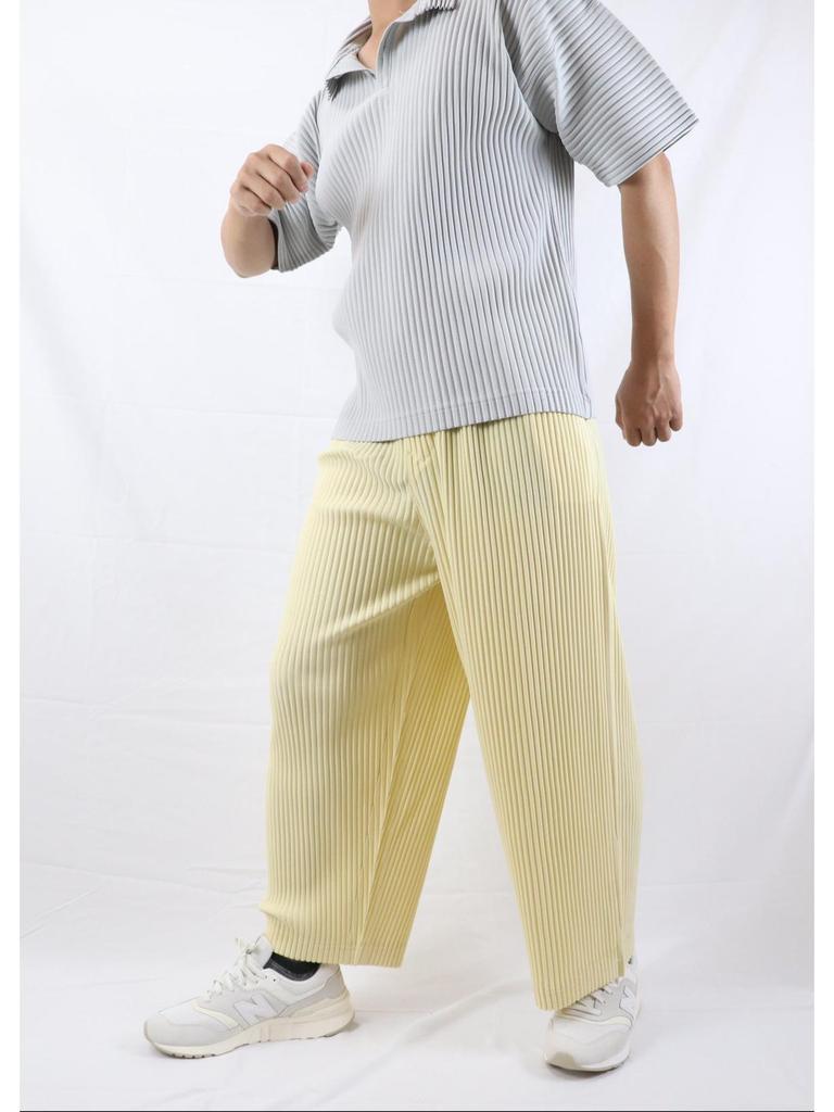 Miyake-Style Men's Pleated Tapered Nine-Point Pants with Drawstring