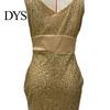 Bride Wedding Dress Women Evening V Neck Mesh Patchwork Sequin Sleeveless Split Hem Formal Attire Mermaid Shape Slim Fit Prom Party Banquet