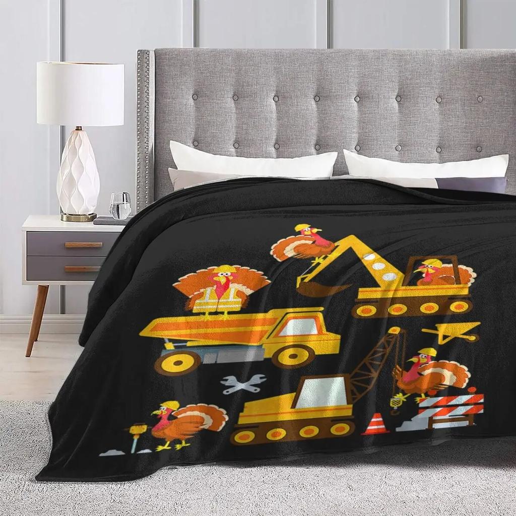 Construction Vehicle Flannel Blanket Quality Soft Durable Thanksgiving Truck Turkey Throw Blanket Spring Bedroom Cute Bedspread