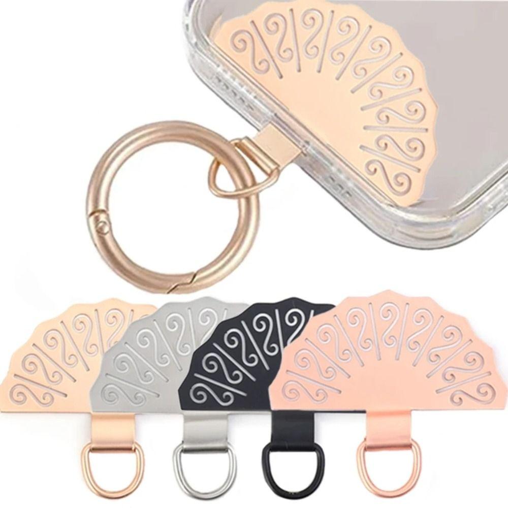 Chinese Style Metal Phone Patch Fan Shaped Phone Card Clip Luxury Phone Lanyard Gasket  Replacement