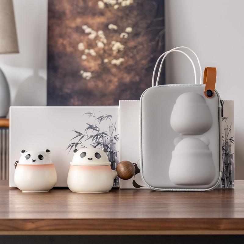 Cultural and Creative Panda, Mutton Fat, Jade Porcelain, Portable Travel Tea Set, Coffee Cup, Coffee Cup, Modern Light Luxury, Business High-end Gifts