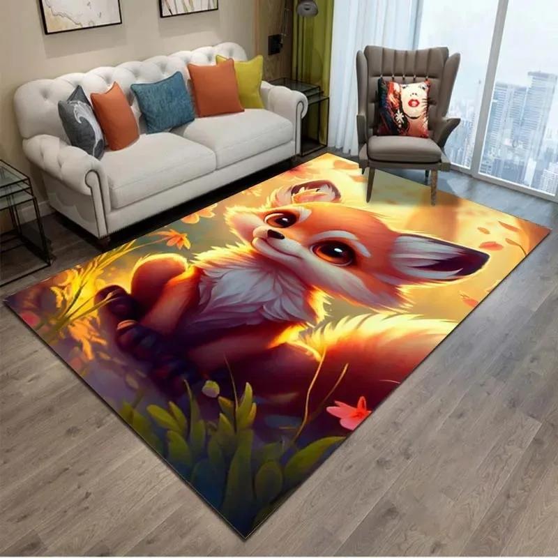 Cartoon Fox 3D Effect Rug–Colorful Animal Design for Kids Bedroom & Living Room | Soft Non-Slip Play Mat for Children Home Decor