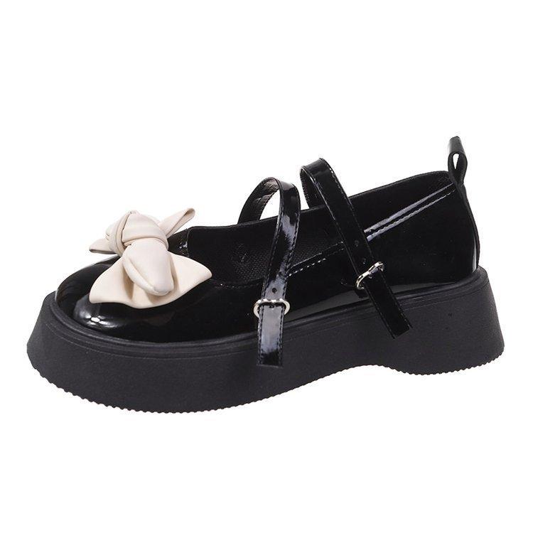Fashion Platform Muffin Bow PU Leather Shoes Women's 2024 New Autumn Lolita Big Head Mary Jane Single Shoe Student Cosplay Shoes Loafers
