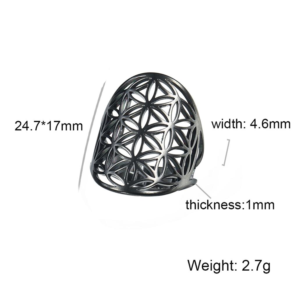 Flower of Life Ring Stainless Steel Sacred Geometry Archangel Metatron Ring Adjustable Amulet Jewelry Gift Wholesale