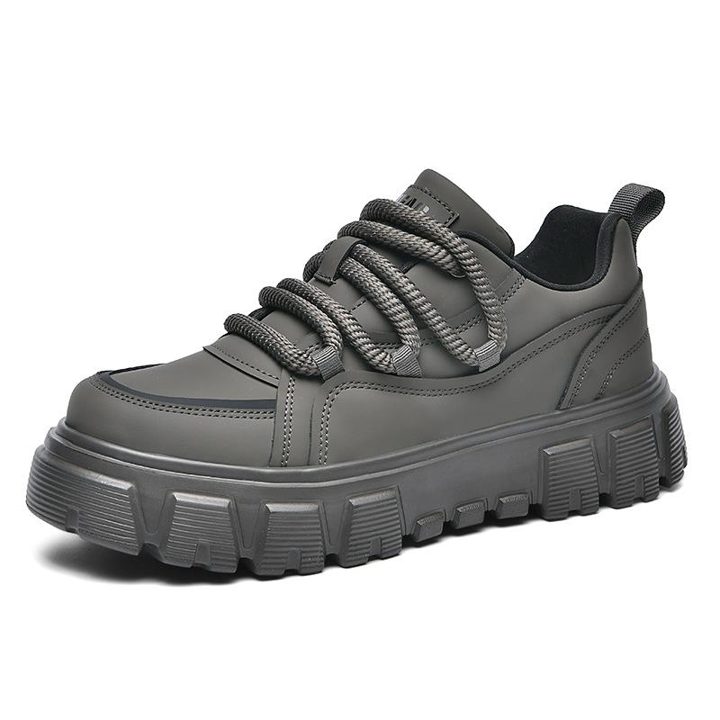 Spring new men's shoes fashionable and versatile low top casual full leather men's shoes heightened thick sole ultra light trendy shoes