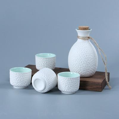 Japanese Art Sake Set Wine Pot 4 Cups Snowflake Glaze Hammer Honeycomb Ceramic Wine Decanter Wineglass Liquor Bottle Shot Glass
