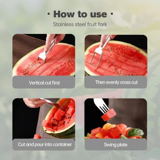 Watermelon Cutter Stainless Steel 2-in-1 Fruit Fork Cutting Tool Double Head Fruit Slicer Portable Watermelon Slicer Kitchen Fruit Cutter Machine