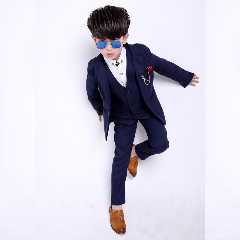 2025 Autumn Korean Style Kids' Flower Girl Dress & Boys' Three-Piece Performance Suit