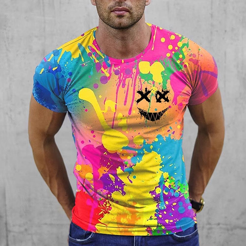 Boutique Summer Sports Fitness Breathable Men's Undershirt Short Sleeve 3D Graffiti Printed Round Neck Casual T-Shirt Hot Sale