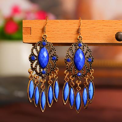 Ethnic Vintage Water Drop Earrings Antique Hollow Flower Shaped Acrylic Crystal Dangle Women Earrings Jewelry