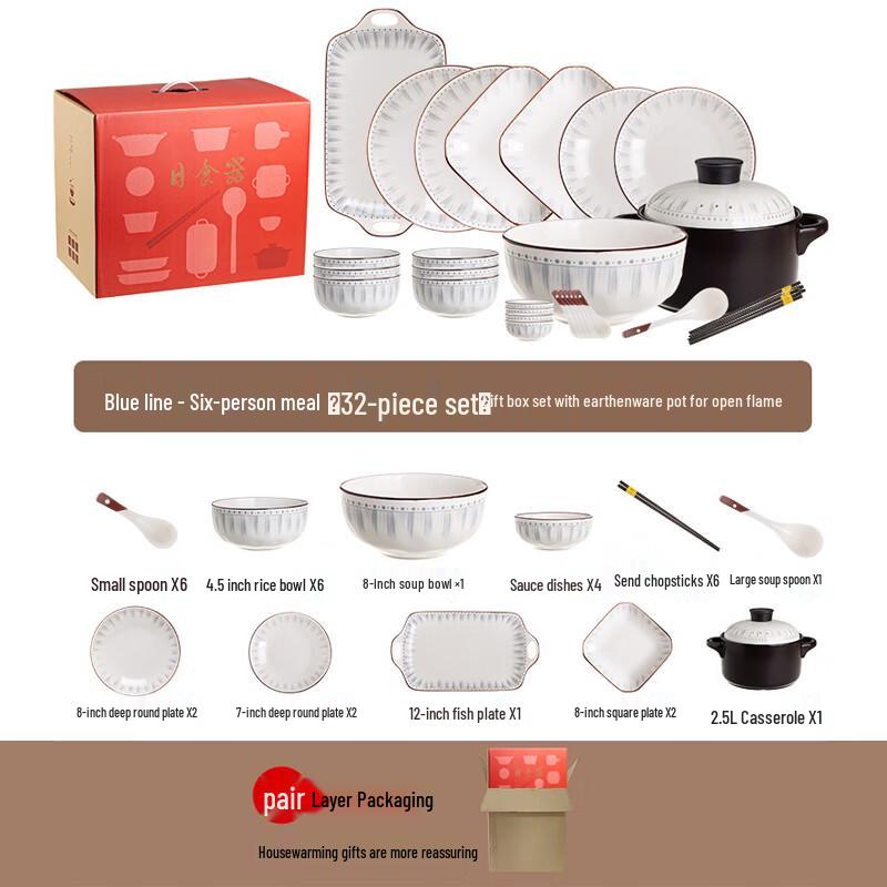 Japanese Style Blue Stripe Ceramic Dinnerware Set