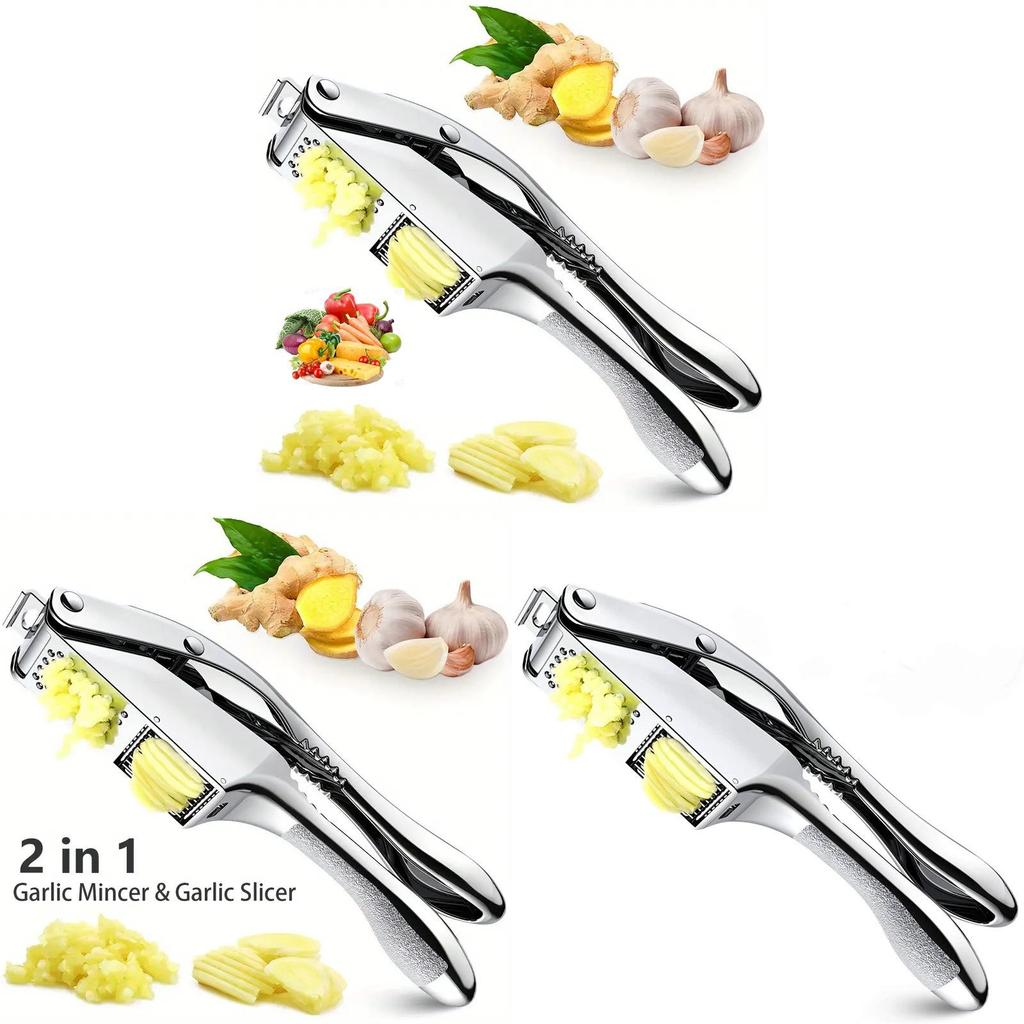 Moderne minimalistische Knoblauchpresse und -schneider aus Metall für den Heimgebrauch und als Geschenk