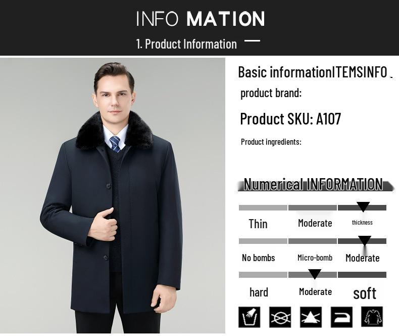 Men's Mink Fur Collar Down Jacket with Detachable Liner, White Duck Down, Autumn/Winter 2025, Middle-Aged Dad Cold Protection Coat.