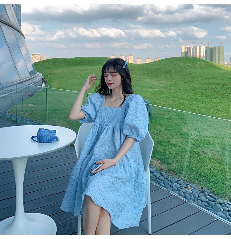 Sommer 2023 Französisches Süßes Puffärmel A-Linien Umstandskleid