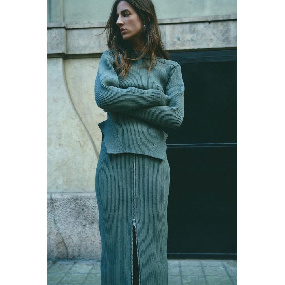 

Свитер с разрезом HM, темно-зеленый, с резинкой