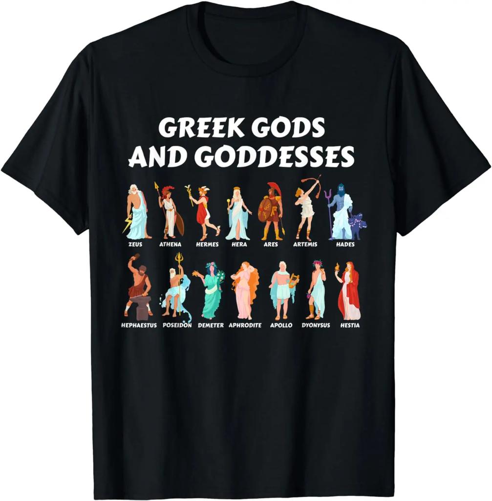 Griechische Götter und Göttinnen Antike Griechische Mythologie Griechenland T-Shirt 100% Baumwolle Rundhalsausschnitt Sommer Kurzarm Lässig Unisex T-Shirt Größe S3XL