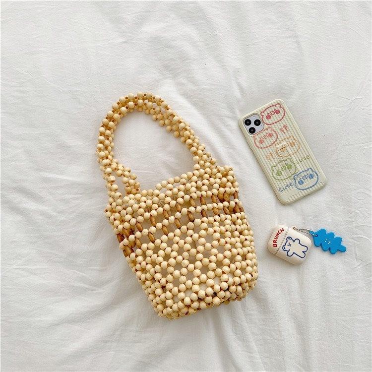 Stylish Summer Bucket Bag In Knitted Design Featuring Unique Colorful Beads