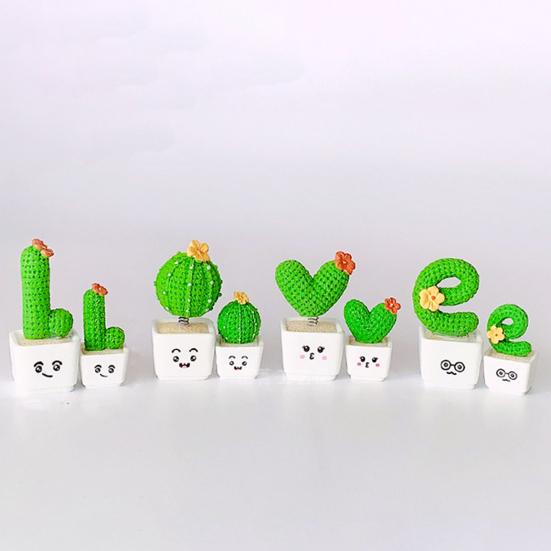 4Pcs/Set Mini Potted Cactus Ornament Cartoon Expression LOVE Shape Cactus Planter Pot Statue Figurine