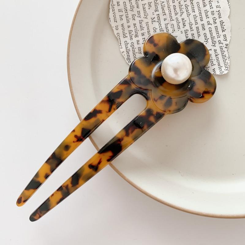 Japan Hair Stick Women Hair Clips Elegant Flowers Pearl U Shape Acetate Hair Clip Girls Hair Sticks Hair Accessories  New