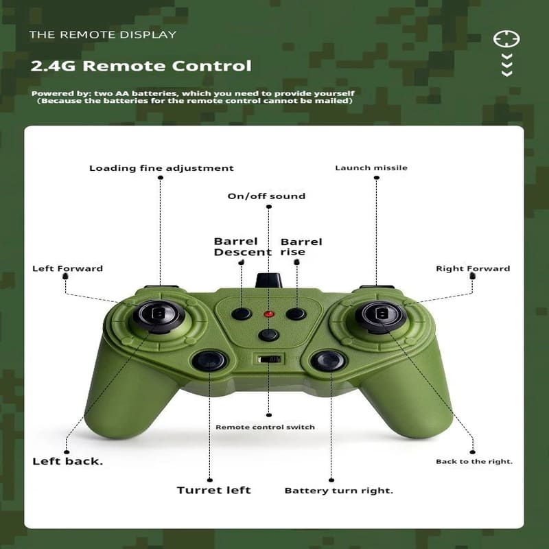 New 2.4G RC Battle Tank Military Simulation Track Missile Launcher Electronic Sound and Light Remote Control Toy Children Shooting Boys Gift