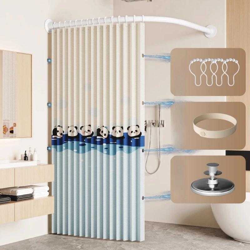 

L-shaped Shower Curtain Magnetic Non-punching Set Toilet Shower Partition Curtain Waterproof Curtain Dry and Wet Separation 150X200CM