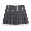 Korean Plaid Bow Smocked Midi Skirt - Plus Size High Waist Slimming Pleated Skirt