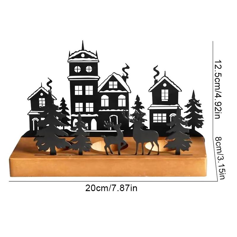 1PC Metal Rustic Wooden Holiday With Reindeer Design Festive Black Silhouette Candlesticks Desk Top Decor 2 Sizes