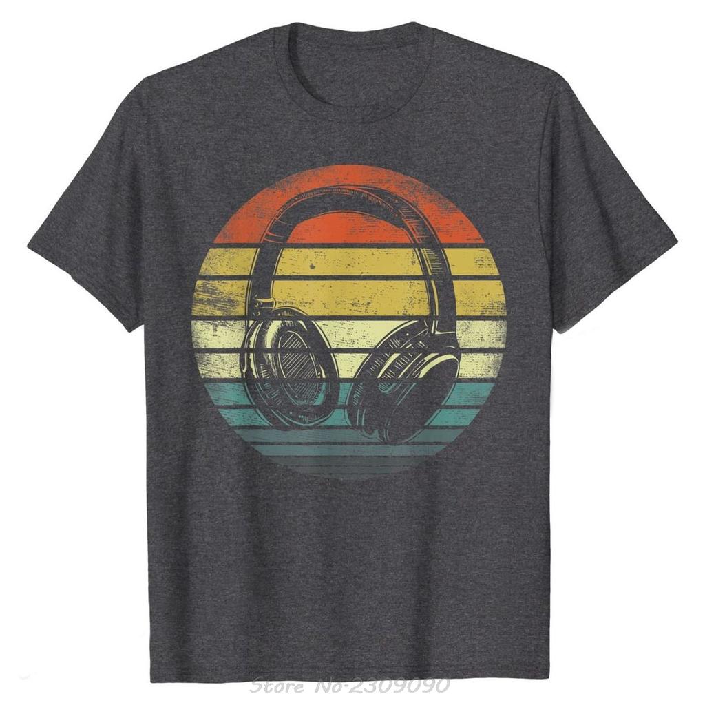 Music Lover Producer DJ Gifts Funny Retro Headphones TShirt Fashion Loose Cotton T Shirt Men Oneck Tops Tees Fitness Tshirt