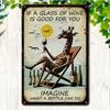 Vintage "If a Glass of Wine Is Good for You..." Humor Giraffe Metal Sign Waterproof Wall Art Decor