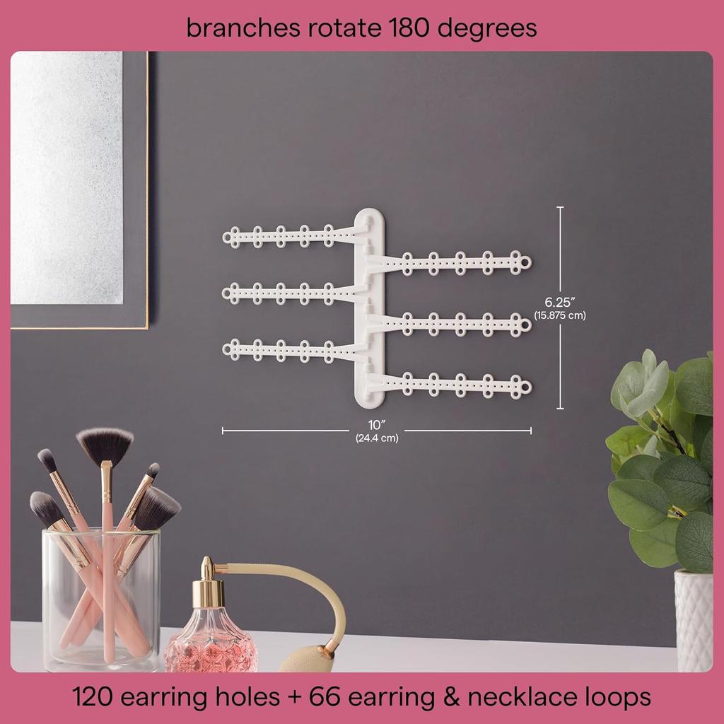 6-Tier 6" Wall Jewelry Organizer, Command Strips included for Easy Hanging, 120 Hole Earring Organizer, Necklace Organizer, Bracelet Holder, Ring