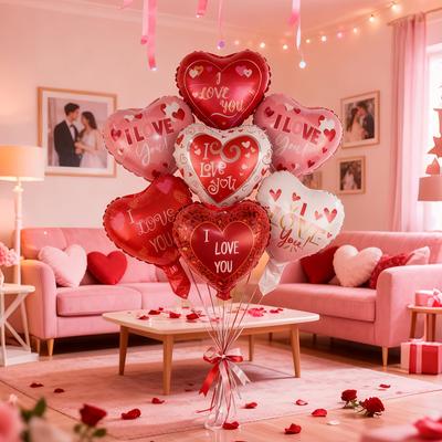 6-Pack of Random Style Valentine's Day Heart Balloons, Heart-Shaped Balloons for Wedding Room Decoration, Wedding Celebration, Valentine's Day Confe