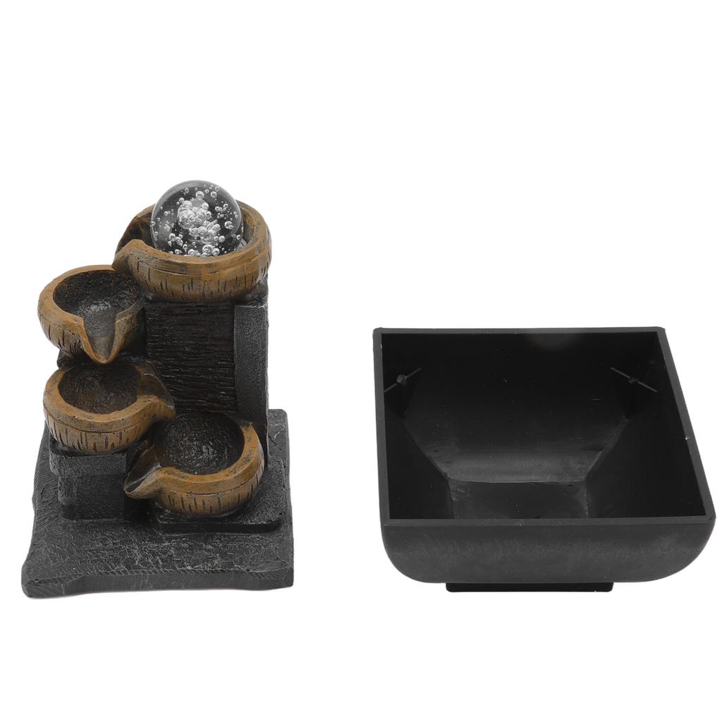 Desktop Fountain Ornament Tabletop Flowing Water Ornament Resin Crafts with Colorful Lamp Bead EU