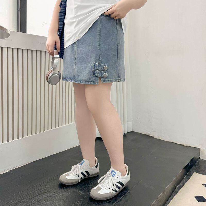 

Plus size women clothing [Street Denim Short dress] Summer Chubby Girl Retro Casual High Waist 100.00kg Sheath Skirt Blue 44