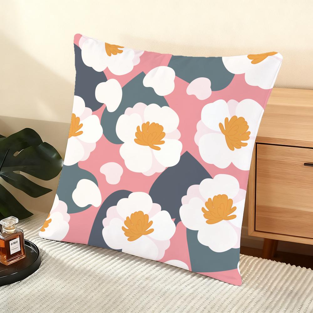 Colorful Flowers Cushion Cover Soft Short Plush Pillow Cover Smooth Cozy Texture Aesthetic Cushion Case Home Decor