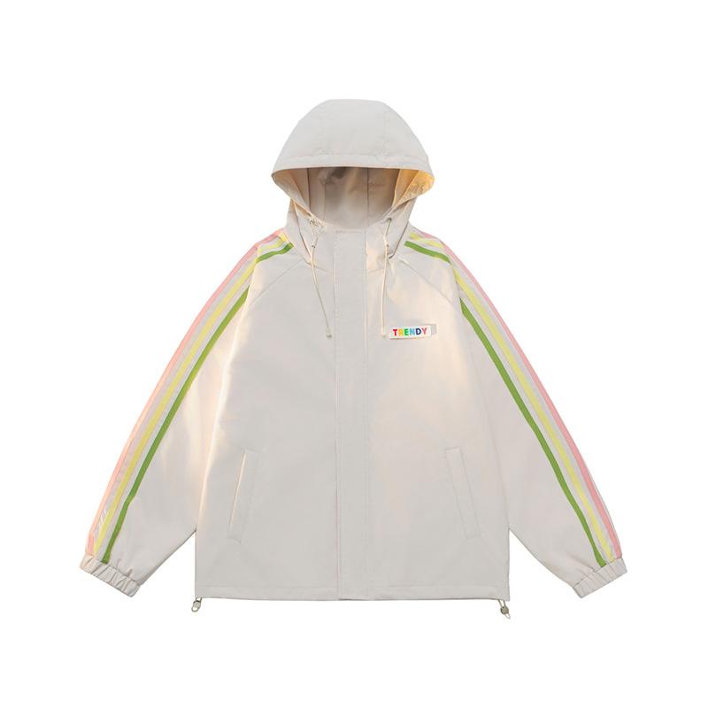 Jackets for Men and Women In Spring and Autumn Dopamine Couple Striped Waterproof Jacket for Men
