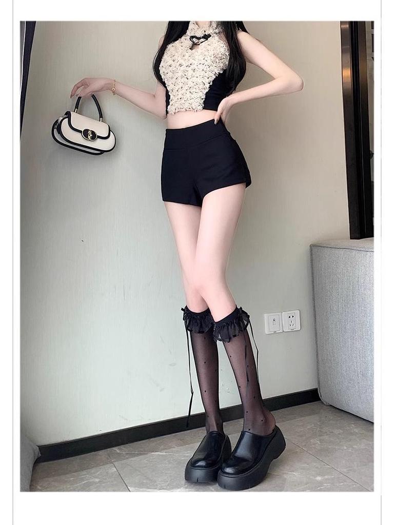 2024 Women's High Waist Black A-Line Summer Shorts - Slimming, Plus Size Options, Casual Fit