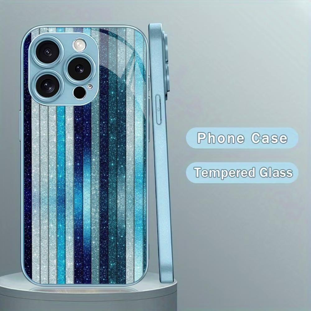 Various blue vertical stripes Man Protect PhoneCase Glass PhoneCase for iPhone 17 16 15 14 13 12 11pm Pro Plus Dropresistant