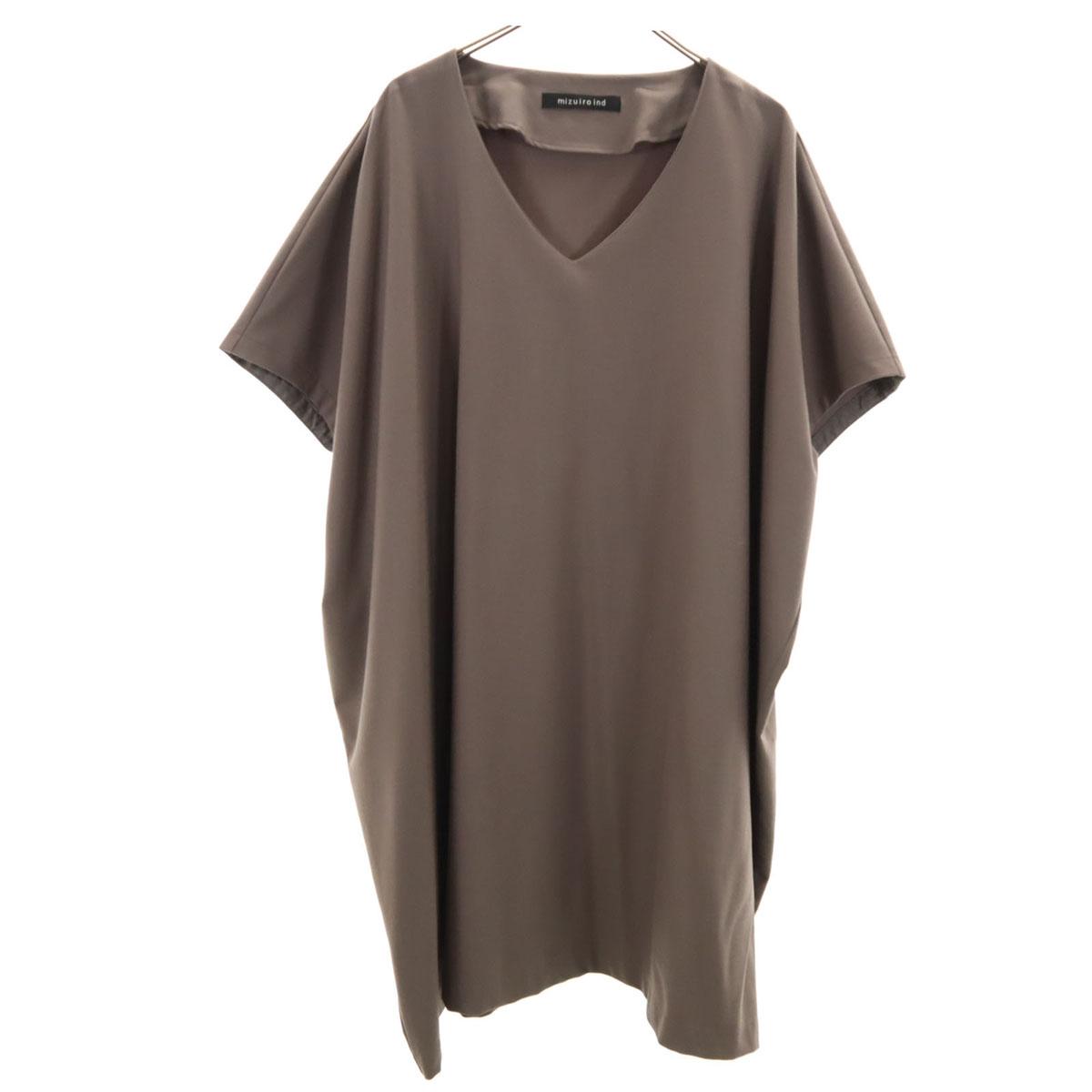 

mizuiro ind сделано в Японии платье с рукавами-фонариками и V-образным вырезом цвета греж женское б/у