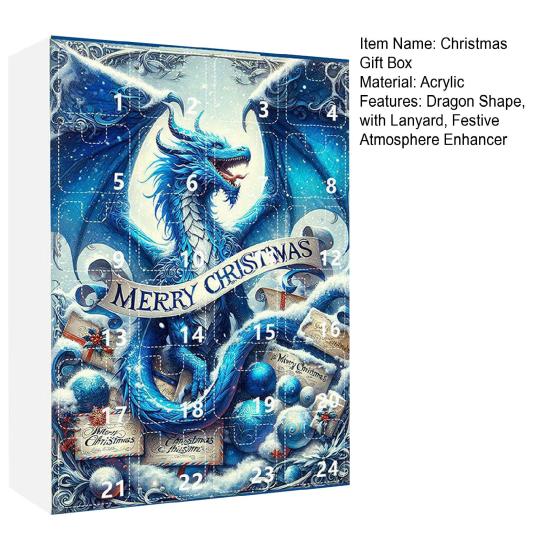 Christmas Countdown Calendar 24 Acrylic Dragon Pendant Set Xmas Gift Box Indoor/Outdoor Hanging Decoration