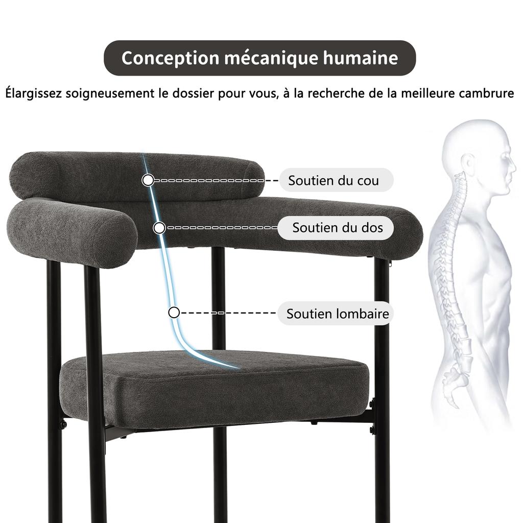 2 Dining Chairs, Modern and Simple, Made of Dark Grey Suede Fabric, Comfortable Ring Seats, Suitable for Dining Room, Living Room and Study