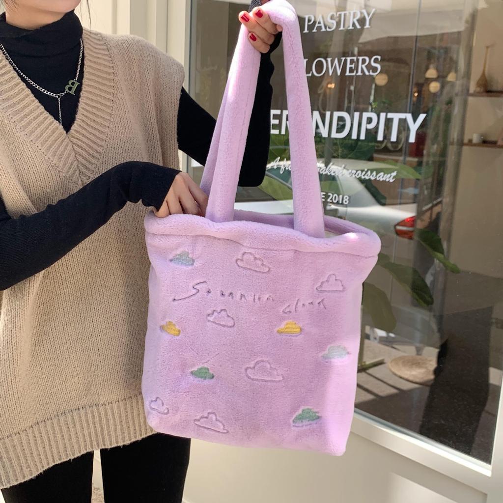 Women Plush Embroidery Small Cloud Cute Large Capacity Shoulder Bag