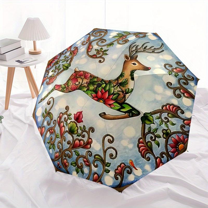 1pc Winter Deer Automatic Open/close Umbrella, 8-Rib Sturdy Structure, Portable Travel Umbrella, Parties, Everyday Use, 11178