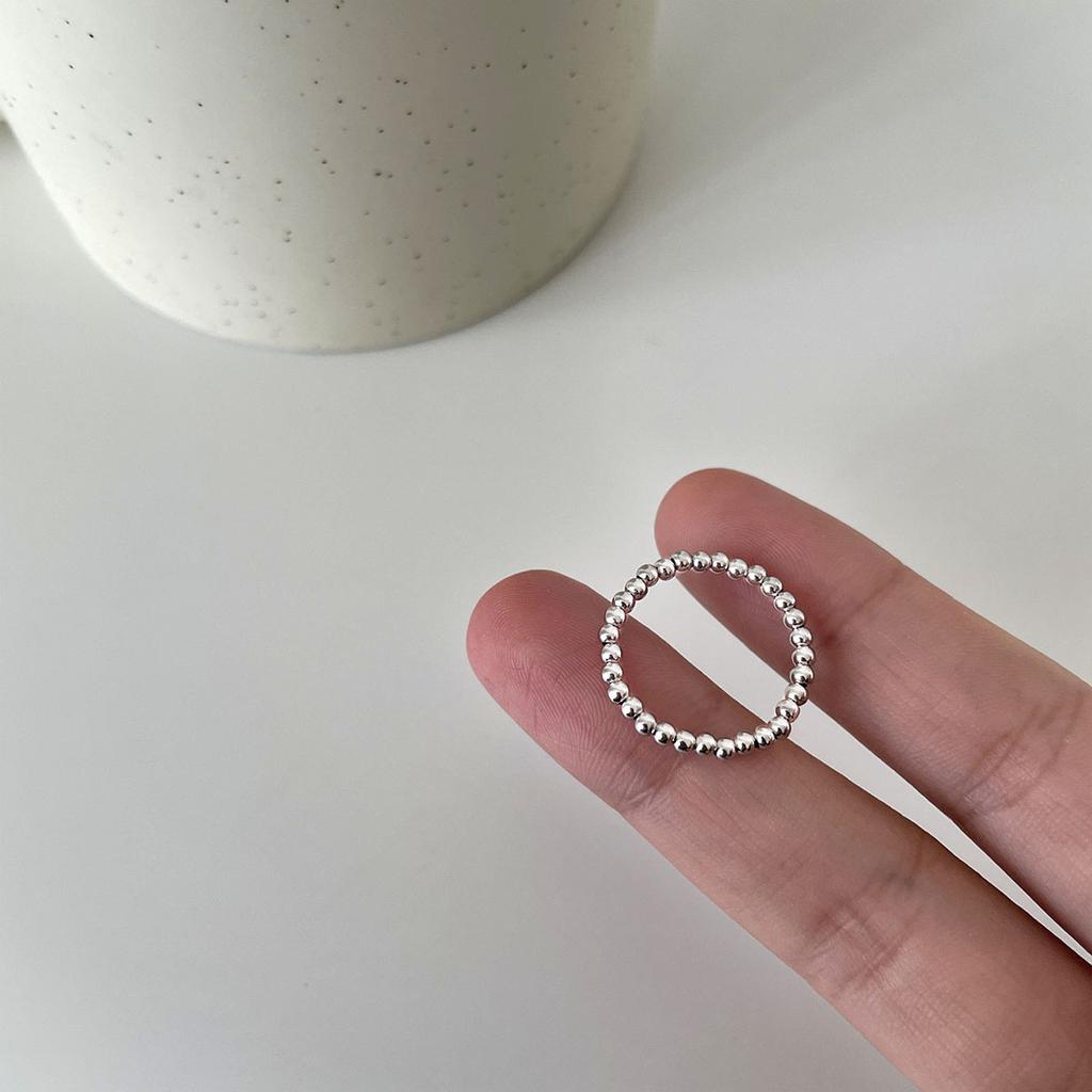 925 sterling silver size round bead ring women's simple niche design sense index finger ring advanced sense cold wind autumn and winter