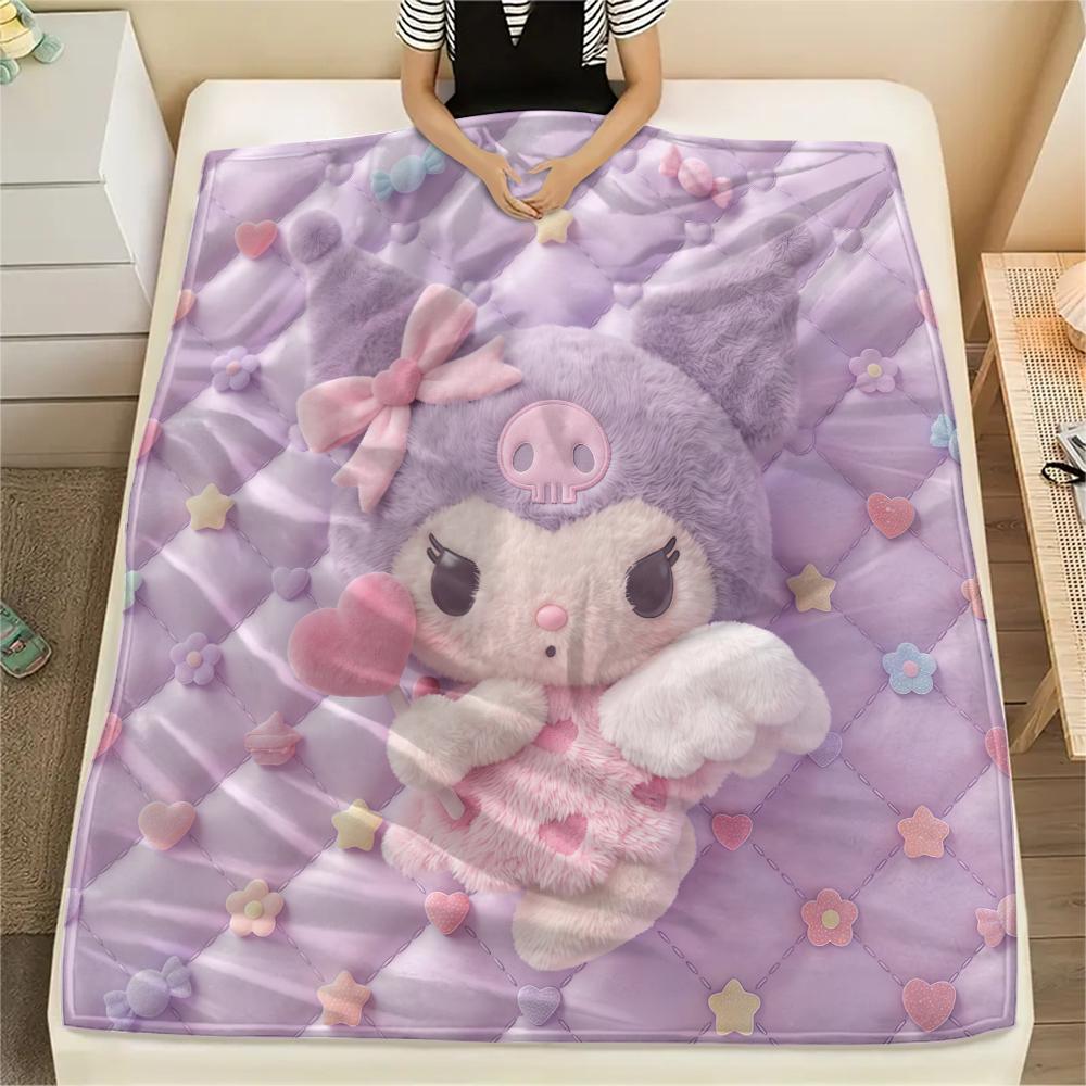 1PC Kuromi Print Flannel Blanket, High quality All Seasons, Home Decor, Warmth and Comfort, Perfect for Christmas Gifts