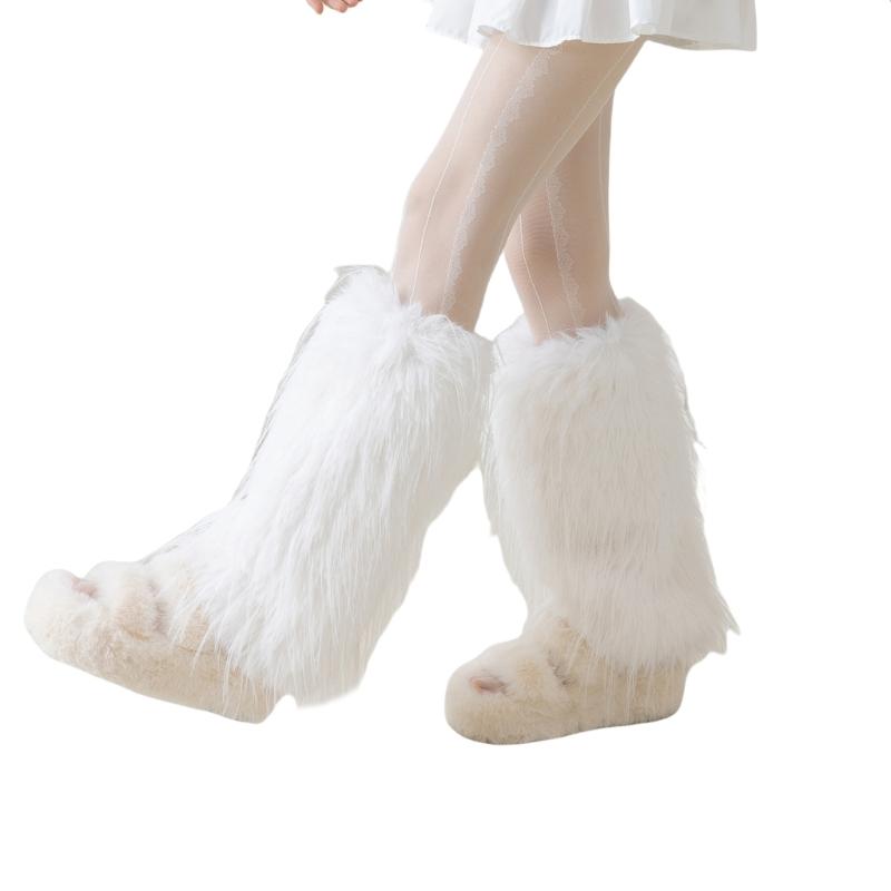 Fuzzy Thermal Warm Leg Warmers for Women Thicken Furry Plush Boot Covers Stockings for Daily Wear and Costume Parties