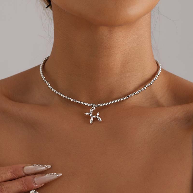 Stainless Steel Metal Love Heart Pendant Necklace For Women Vintage Imitation Pearl Handmade Beaded Chain Necklace Jewelry