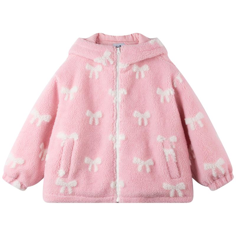

Mucmukn Girls Bow Jacquard Plush Hooded Padded Jacket 120