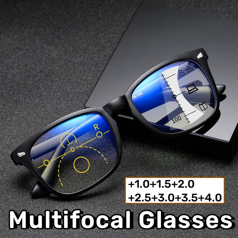 

Large Oversized Multifocal Reading Glasses Unisex Near Far Dual-use Presbyopia Eyeglasses Anti-blue Square Prescription Glasses