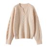 Women's 2024 Autumn/Winter Pure Wool Cable Knit Loose Pullover Sweater with Round Neck